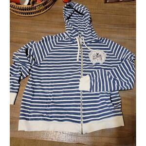 Y2K Disney Parks Zip-up Hoodie Walt Disney World Patch Blue White Striped XL